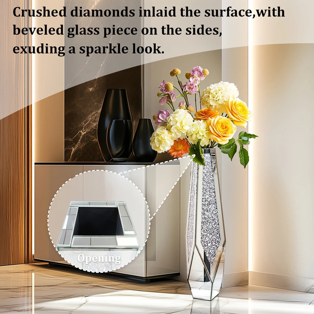 Crystal Mirror Vase – Vaso de Chão Prateado Efeito Cristal
