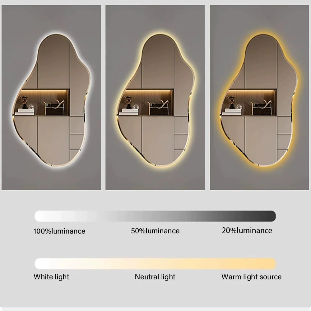 Nordic Aura Mirror – Irregular LED Mirror with 3 Light Tones