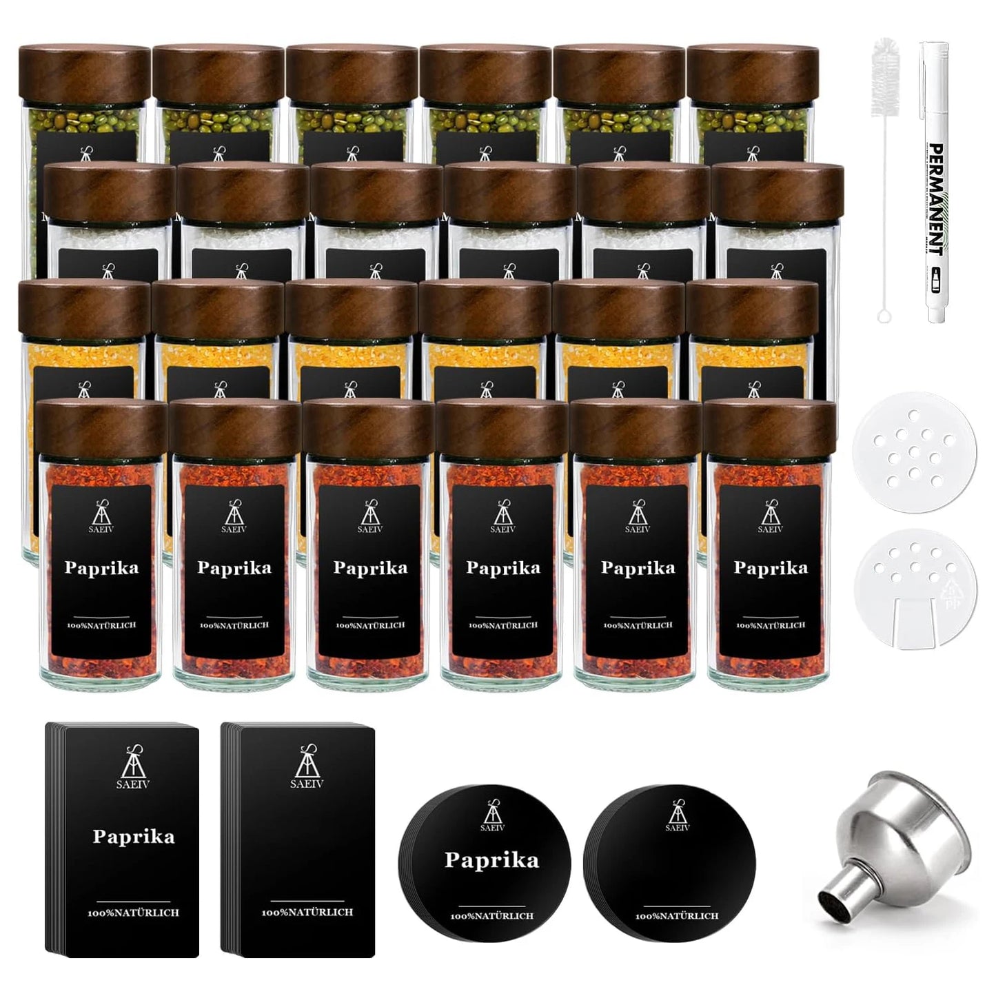 Nordic Spice Jar Set – Frascos de Vidro com Tampa em Madeira de Acácia